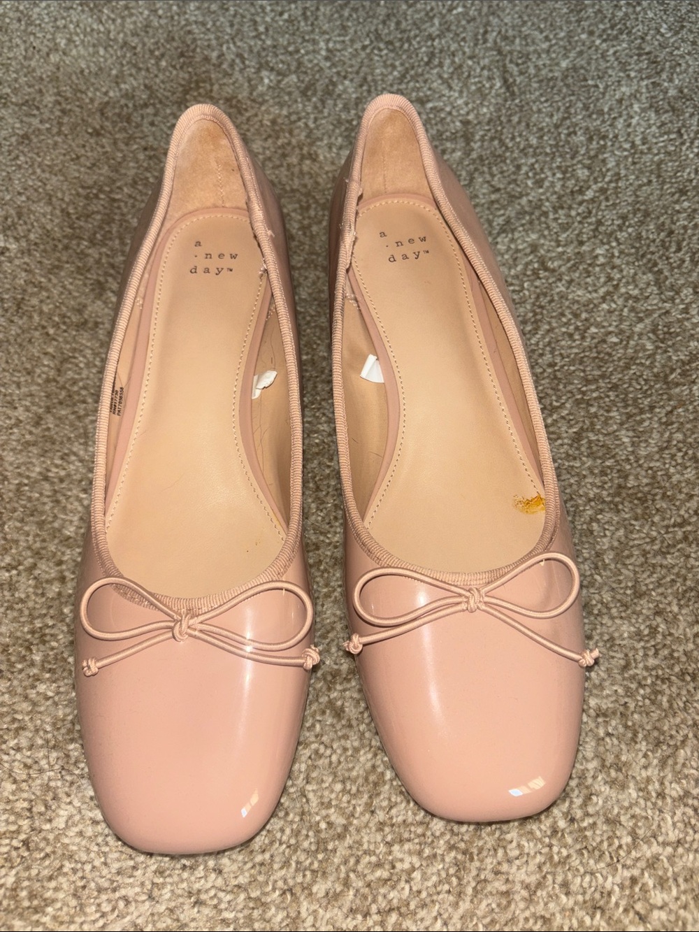 a new day Blush Patent Ballet Flats with Bow and block heel